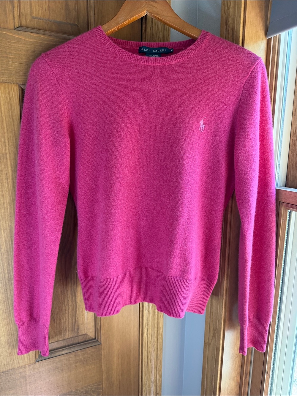 Ralph Lauren Hot Pink 100% Cashmere Crewneck Sweater Size Medium